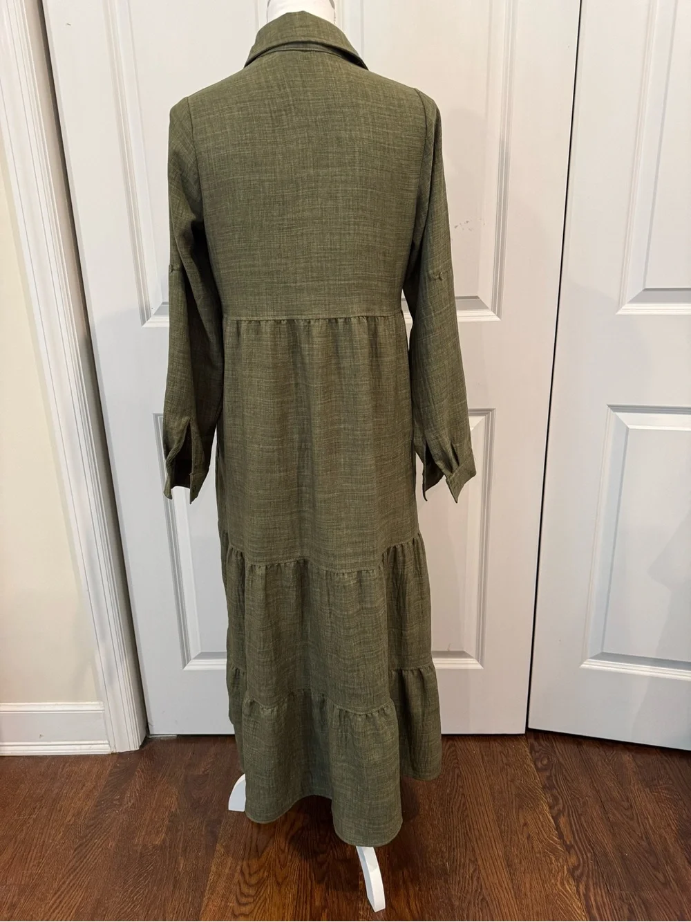 Max Studio London Olive Green Tiered Maxi Dress XS Boho